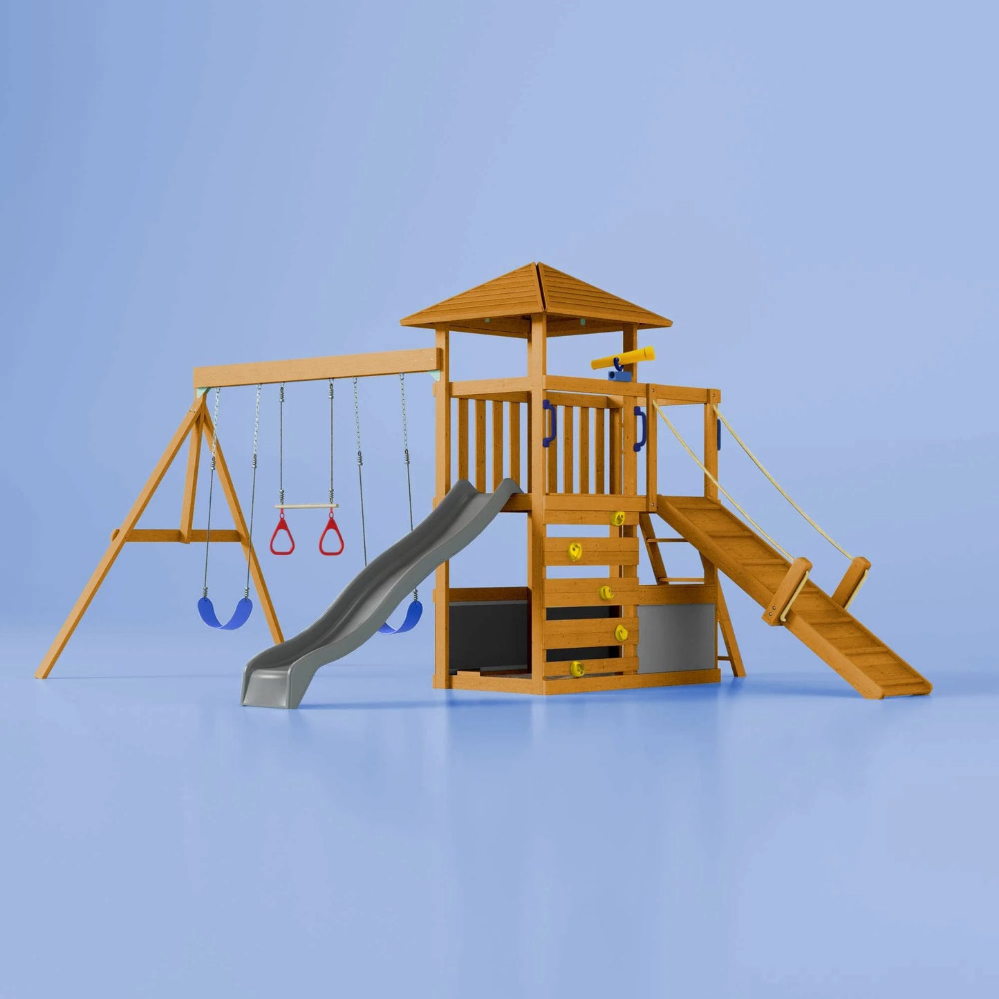 Nuvolia Spielturm von Karussello – mit optionaler Rampe oder Monkeybar für noch mehr Spielspaß - Dusty Grey