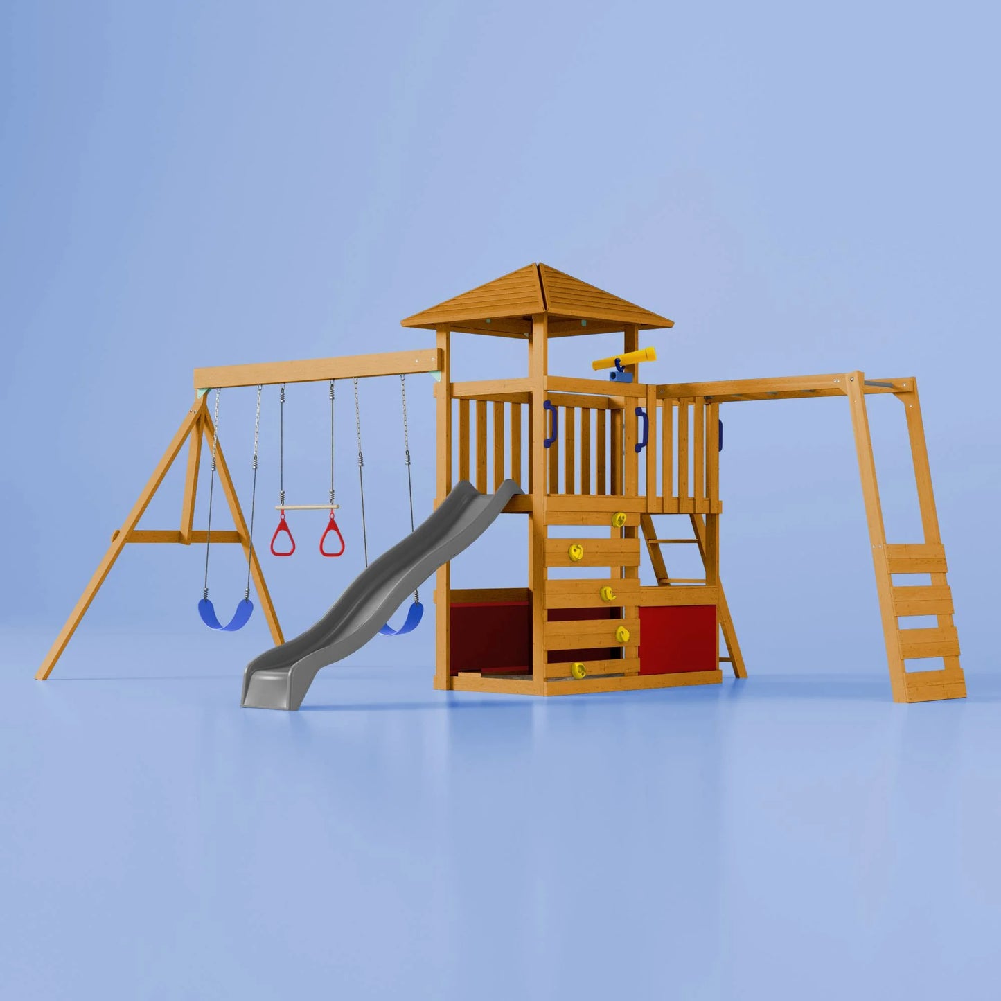 Nuvolia Spielturm von Karussello – mit optionaler Rampe oder Monkeybar für noch mehr Spielspaß - Carmine Red