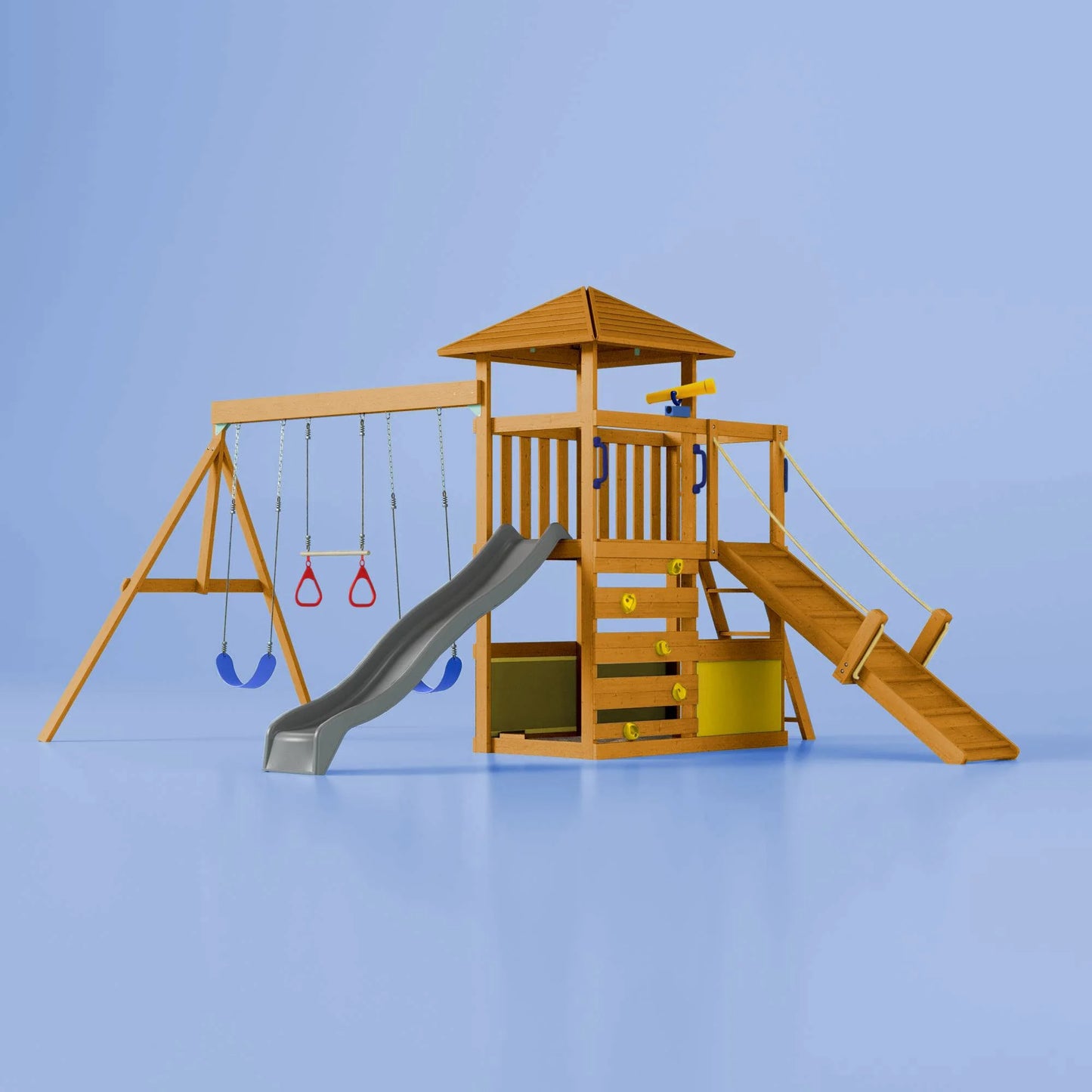 Nuvolia Spielturm von Karussello – mit optionaler Rampe oder Monkeybar für noch mehr Spielspaß - Bright Yellow
