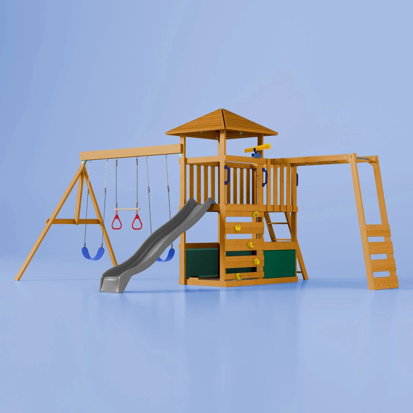 Nuvolia Spielturm von Karussello – mit optionaler Rampe oder Monkeybar für noch mehr Spielspaß - Opal Green