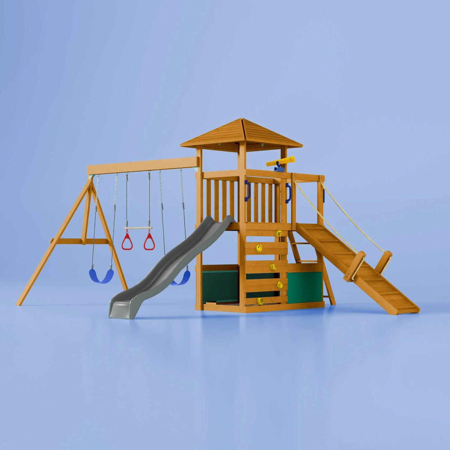 Nuvolia Spielturm von Karussello – mit optionaler Rampe oder Monkeybar für noch mehr Spielspaß - Opal Green