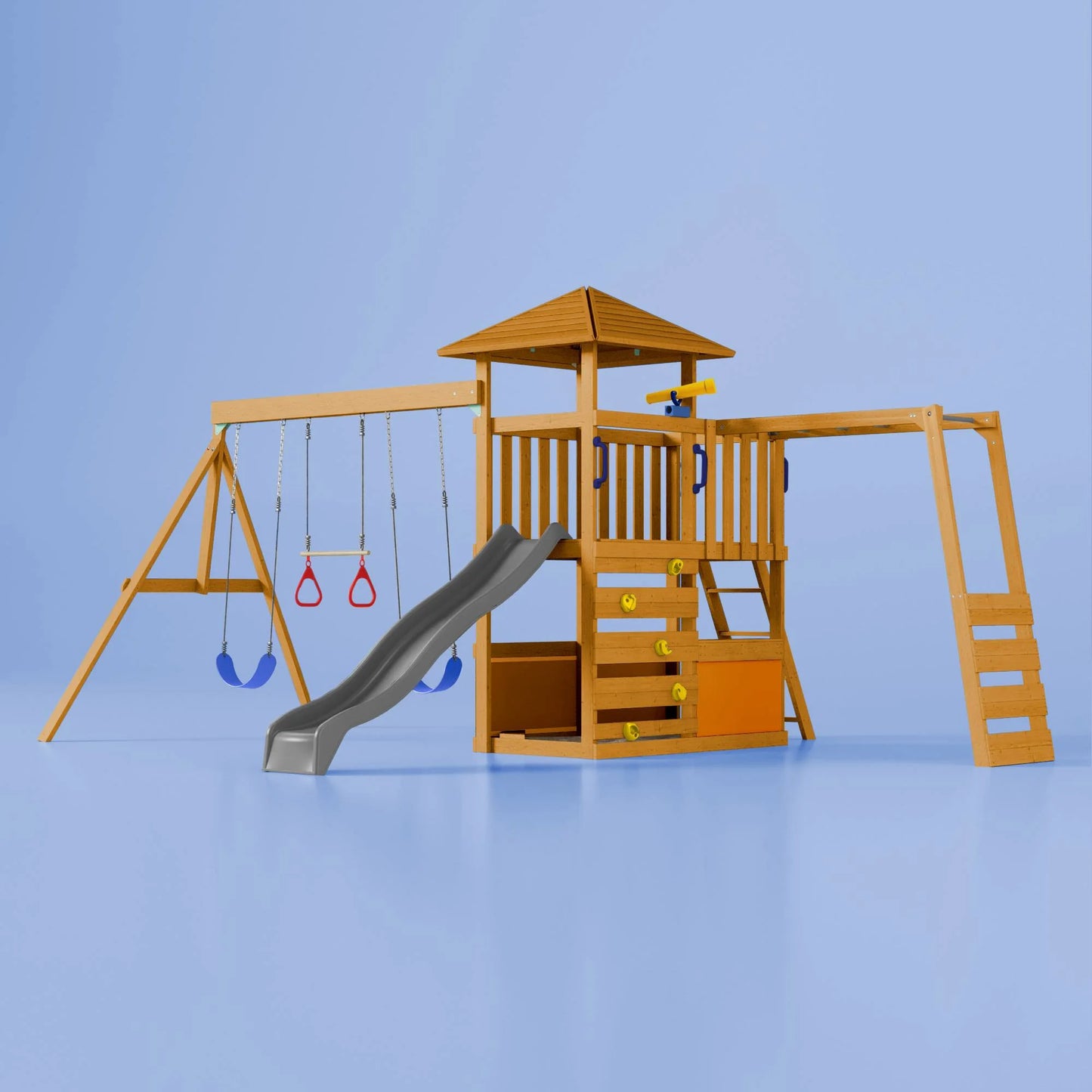 Nuvolia Spielturm von Karussello – mit optionaler Rampe oder Monkeybar für noch mehr Spielspaß - Pure Orange