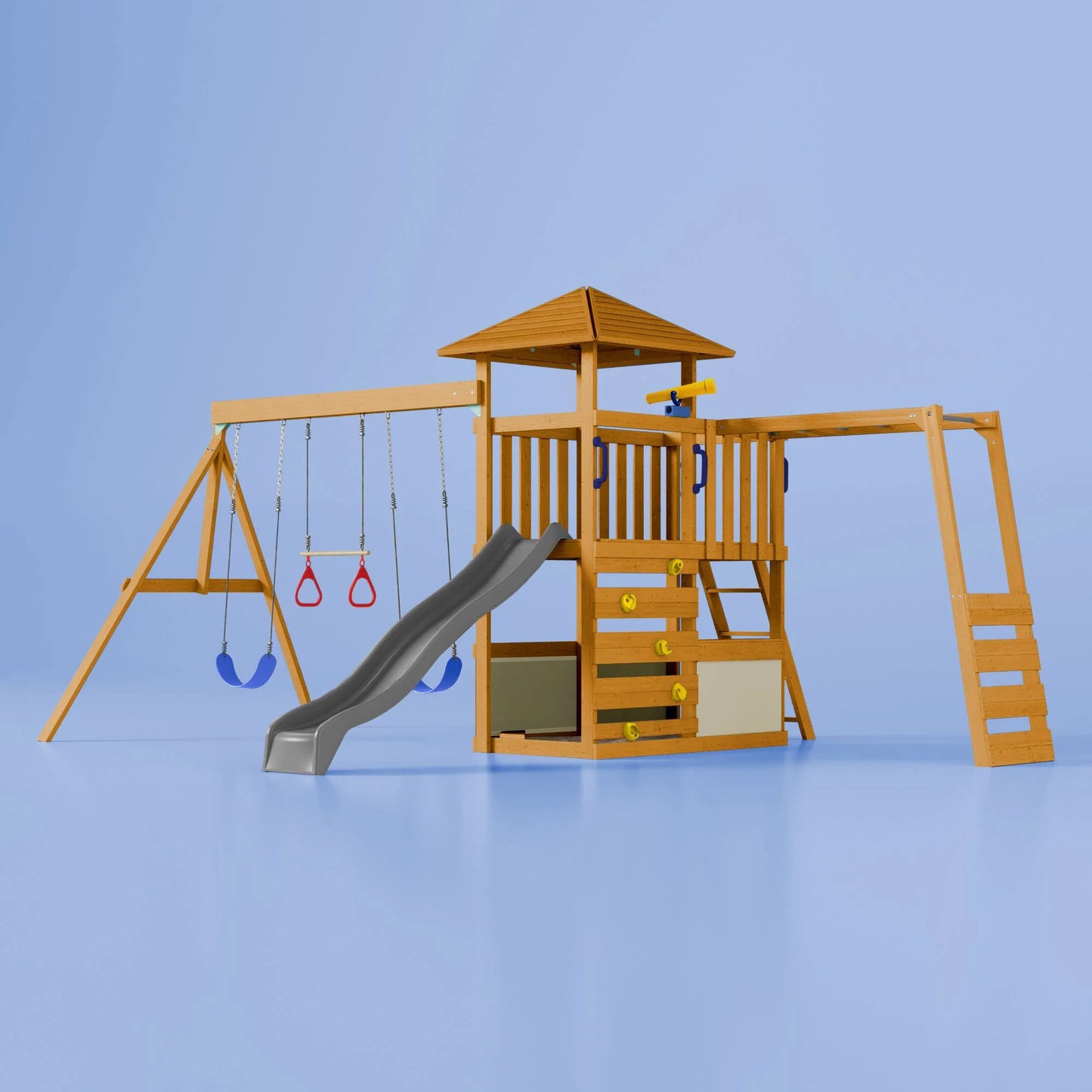 Nuvolia Spielturm von Karussello – mit optionaler Rampe oder Monkeybar für noch mehr Spielspaß - Bright Yellow