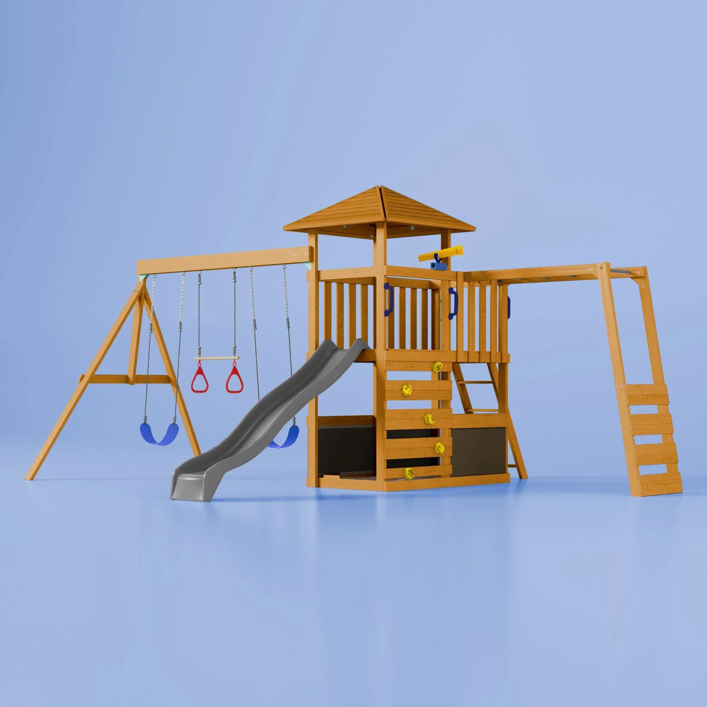 Nuvolia Spielturm von Karussello – mit optionaler Rampe oder Monkeybar für noch mehr Spielspaß - Olive / MonkeyBar