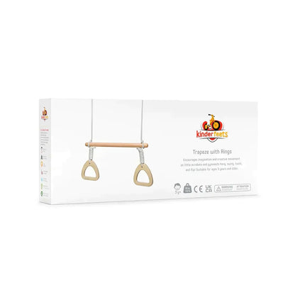 Trapezstange aus Holz mit beigen Seilringen an beiden Enden.