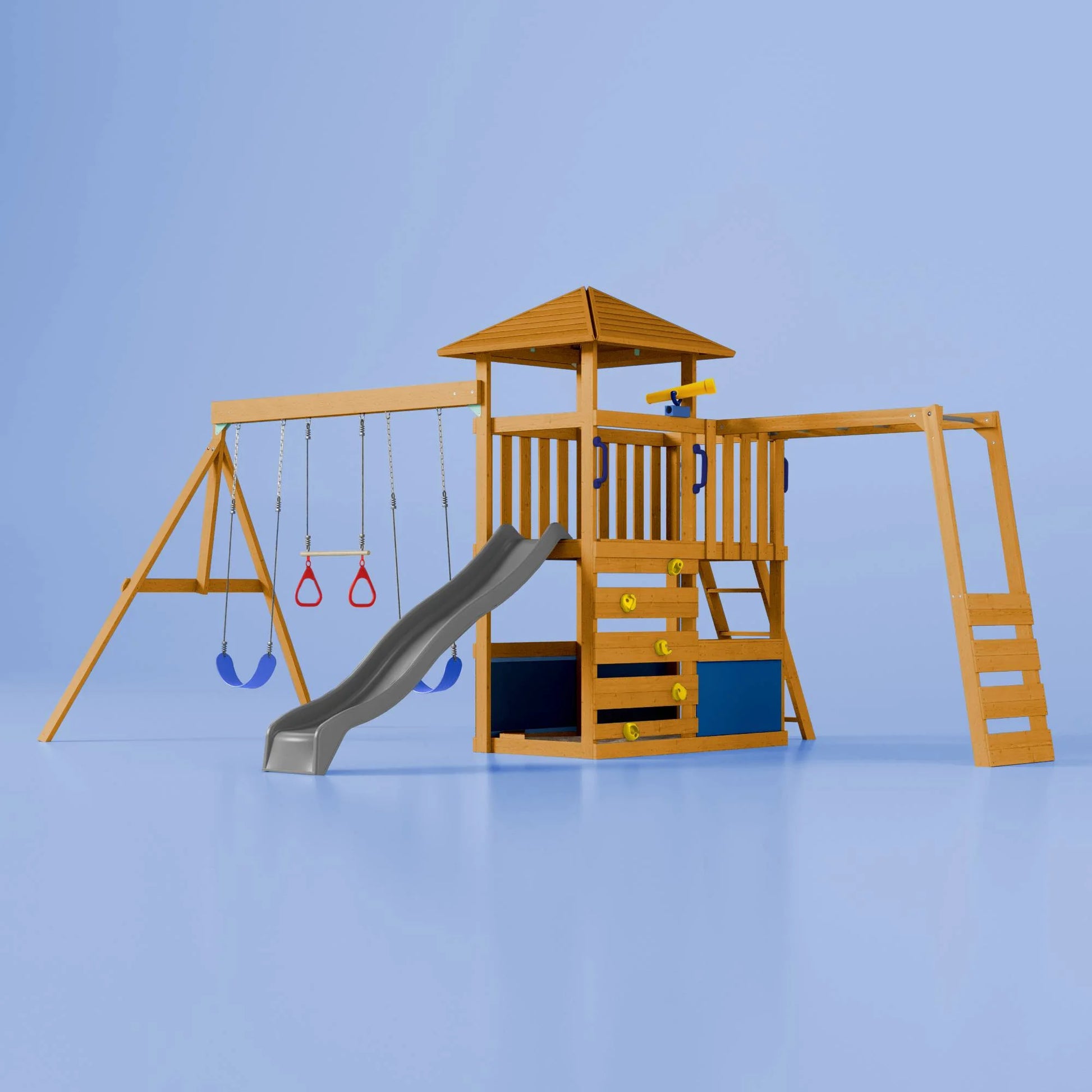 Nuvolia Spielturm von Karussello – mit optionaler Rampe oder Monkeybar für noch mehr Spielspaß - Signal Blue