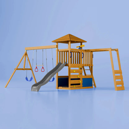 Nuvolia Spielturm von Karussello – mit optionaler Rampe oder Monkeybar für noch mehr Spielspaß - Signal Blue