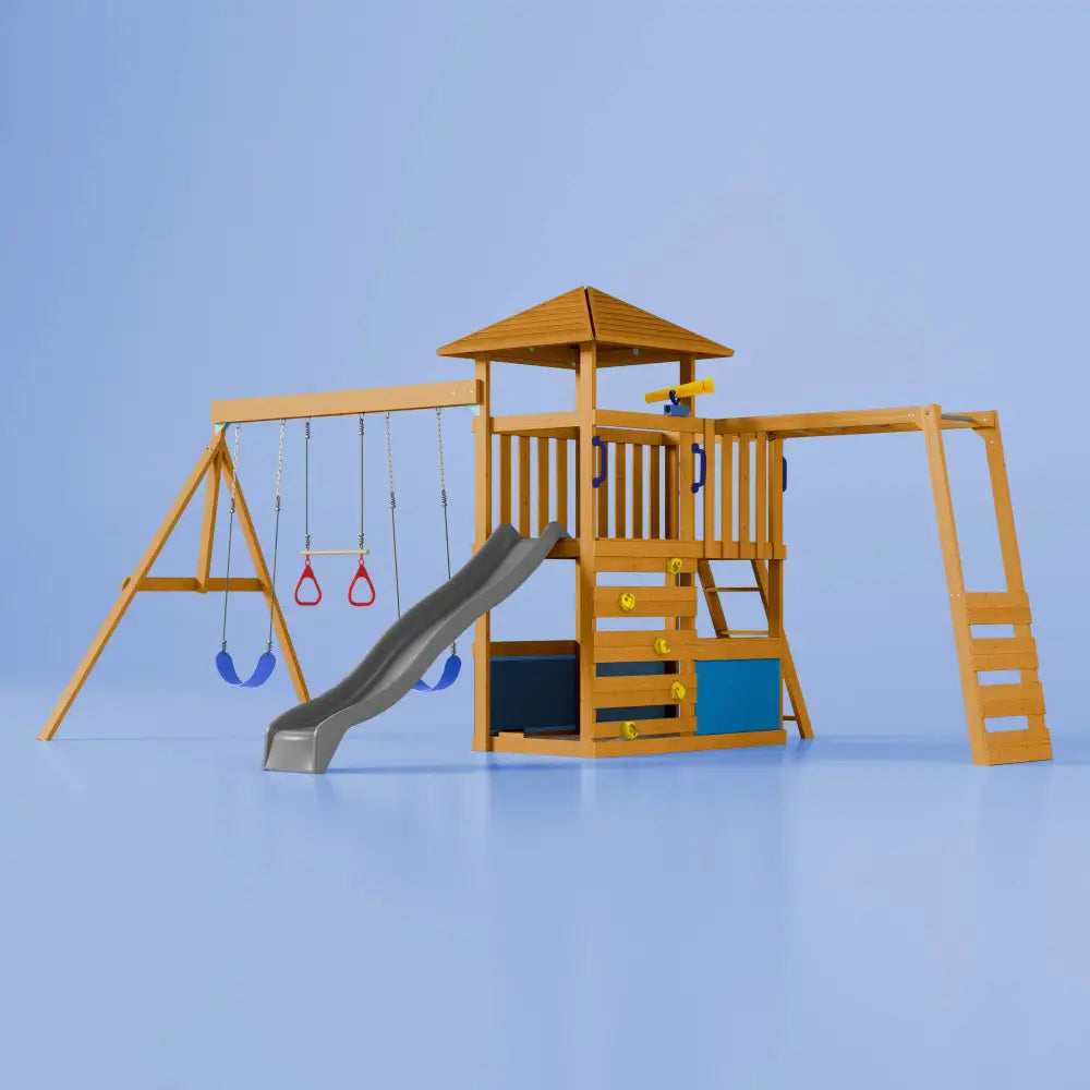 Nuvolia Spielturm von Karussello – mit optionaler Rampe oder Monkeybar für noch mehr Spielspaß - Sky Blue