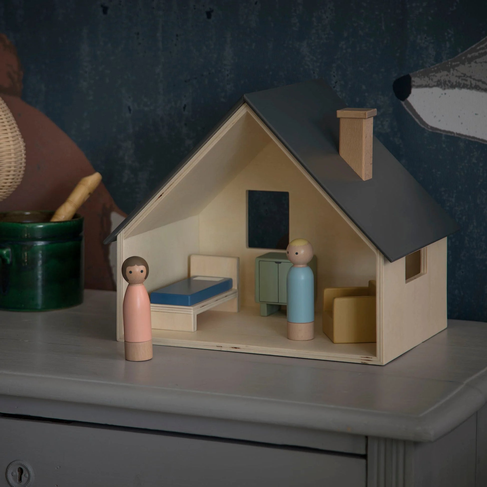 Sebra Sebra Puppenhaus mit Möbeln & Puppen - Sebra Play - Holz