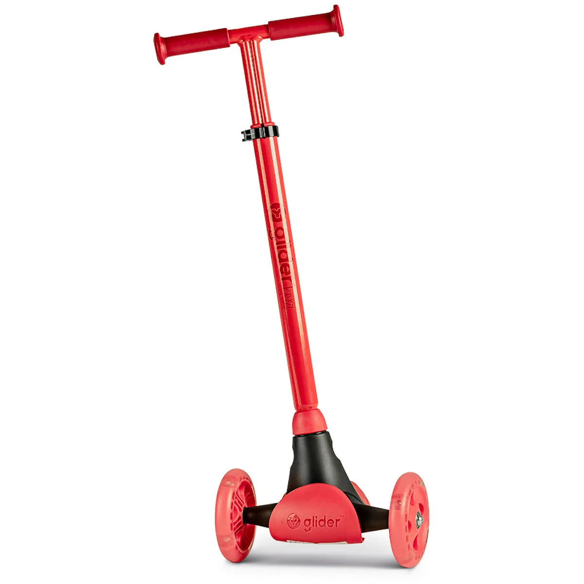 Roter dreirädriger Tretroller mit verstellbarem Lenker.