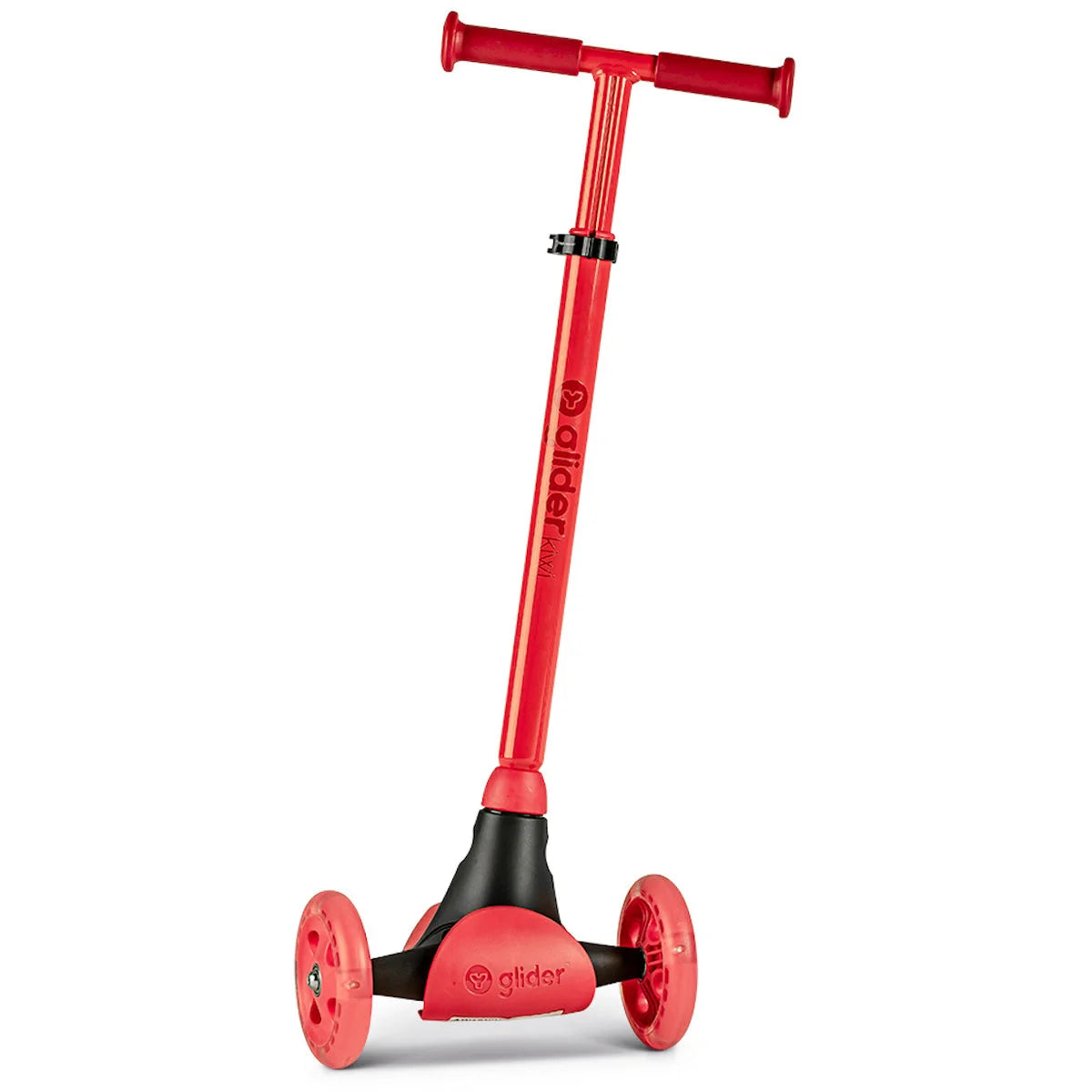 Roter dreirädriger Tretroller mit verstellbarem Lenker.