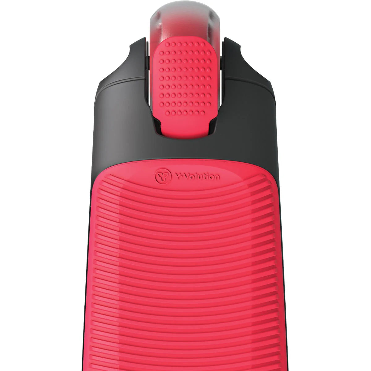 Rote und schwarze isolierte Wasserflasche mit strukturiertem Griffmuster.