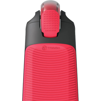 Rote und schwarze isolierte Wasserflasche mit strukturiertem Griffmuster.