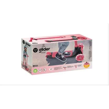 Rosa und graue Verpackung des Y Glider Scooters.