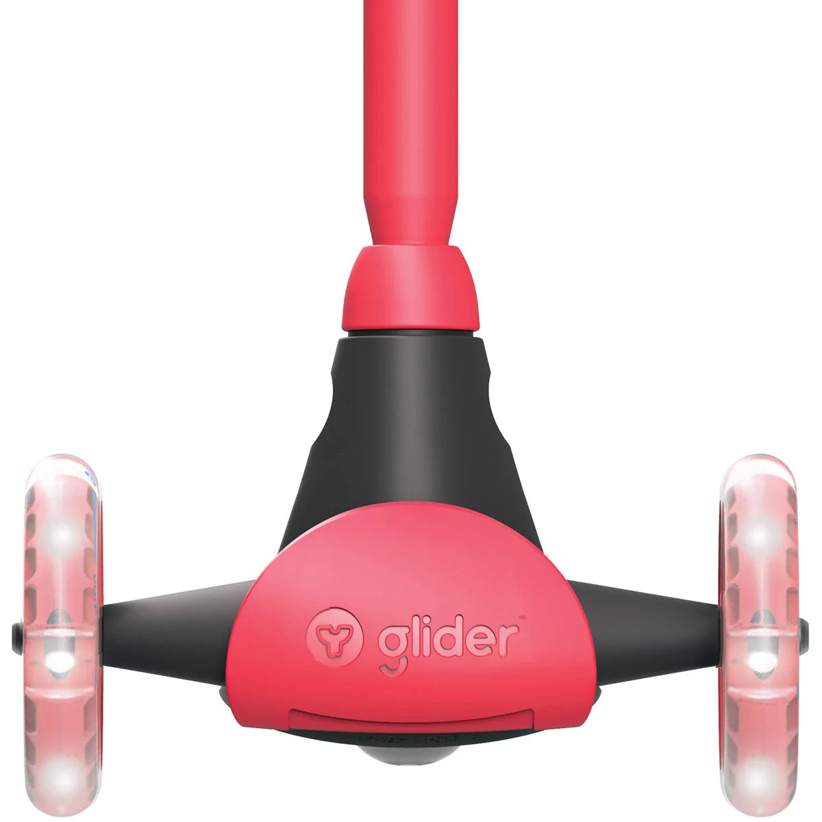 Rosa und schwarzer Rollerkopf der Marke Glider mit beleuchteten Rädern.